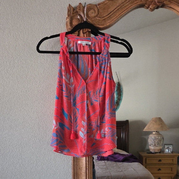 Rose & Olive Tops - Rose & Olive Coral and Blue Leaf Print Blouse NEW